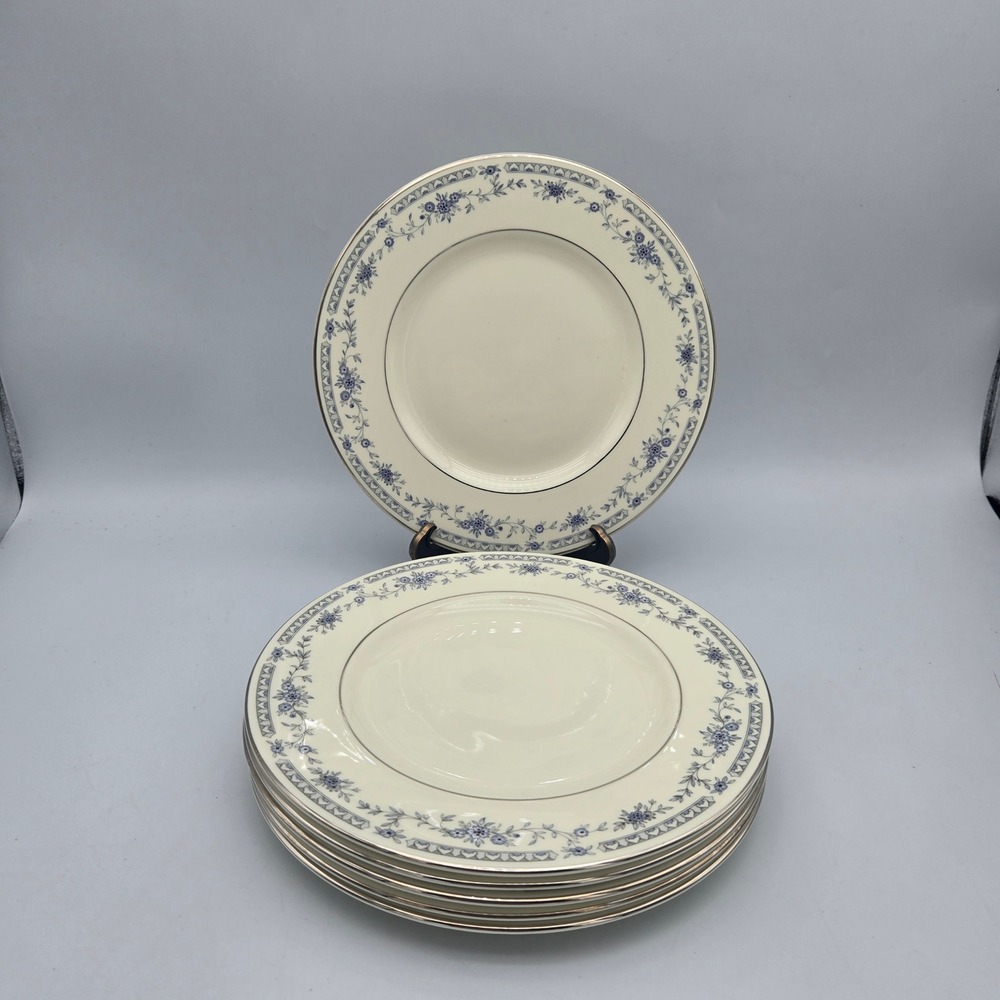 Minton Bellemeade Salad Plates Set of 6 Blue Floral Bone China 8" Cottage Granny